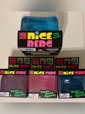 Nee Doh Nice Berg & Nice Cube Squish Toys - Teal, Purple, Pink